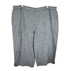 Coldwater Creek 100% Linen Gray White Pinstriped Wide Leg Cropped Pants Size XL